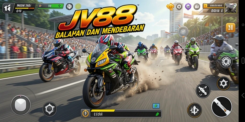 Tampilan gameplay motor racing yang menegangkan dan seru.