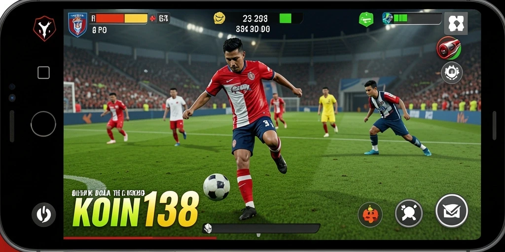 Tampilan gameplay KOIN138 yang menarik dan seru di lapangan sepak bola.