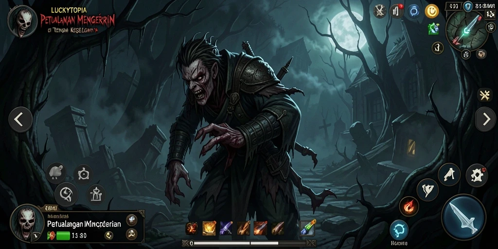 Tampilan gameplay menyeramkan dengan suasana mencekam yang mengintimidasi.