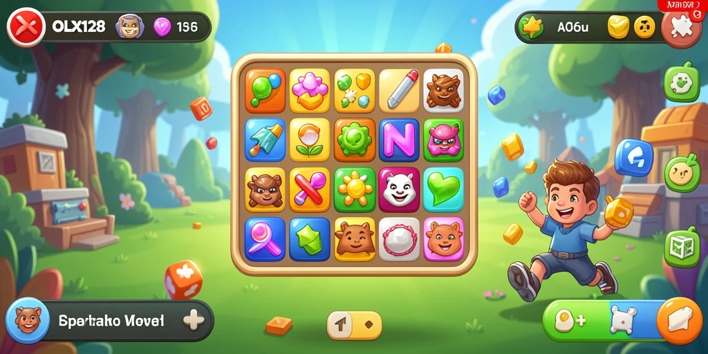 Gameplay OLX128 yang penuh warna dan tantangan Match-3.