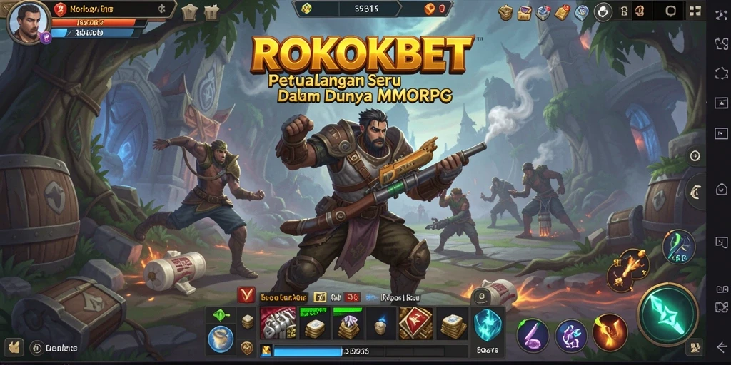 Tampilan gameplay ROKOKBET dengan pertarungan seru dan dunia yang indah.