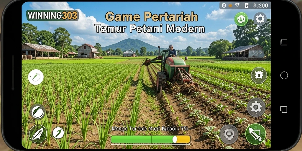 Tangkapan layar gameplay <strong>WINNING303</strong> yang menampilkan petani sedang memanen hasil pertanian.